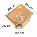Sauna traditionnel d’angle Mia Plug &Play - 4 places 38mm - poêle Easy Bio 9000W - couronne - porte moderne Woodfeeling