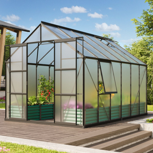 Serre de jardin Jupiter 9,9m² en alu noir et polycarbonate 4mm - Vitavia