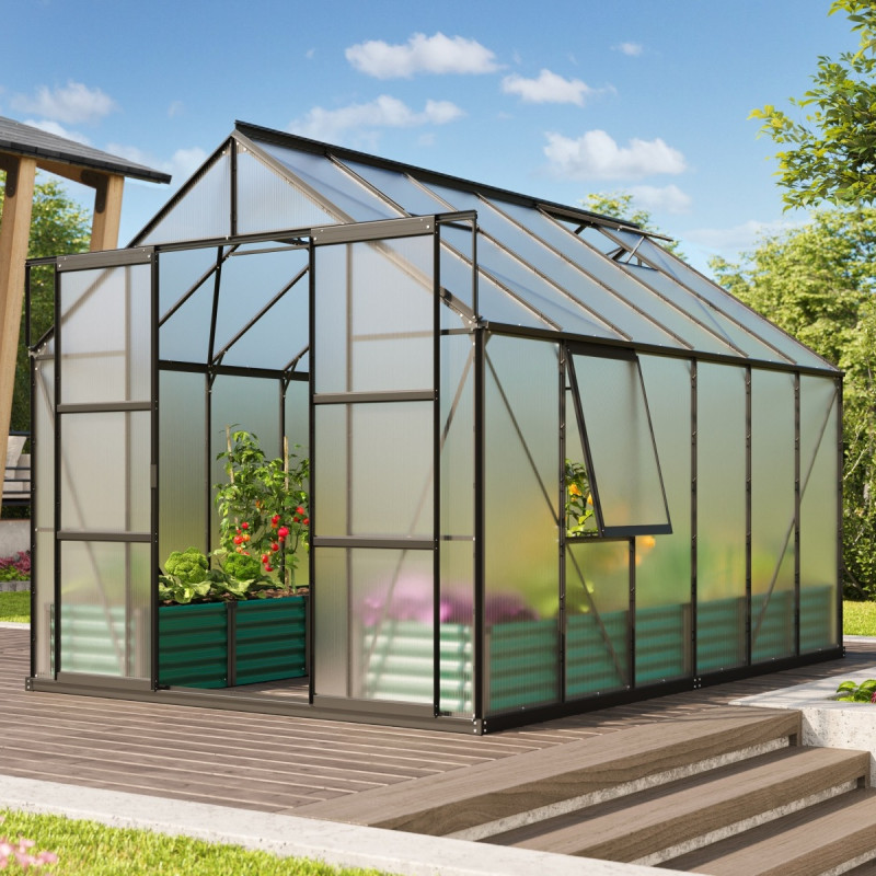 Serre de jardin Jupiter 9,9m² en alu noir et polycarbonate 6mm - Vitavia