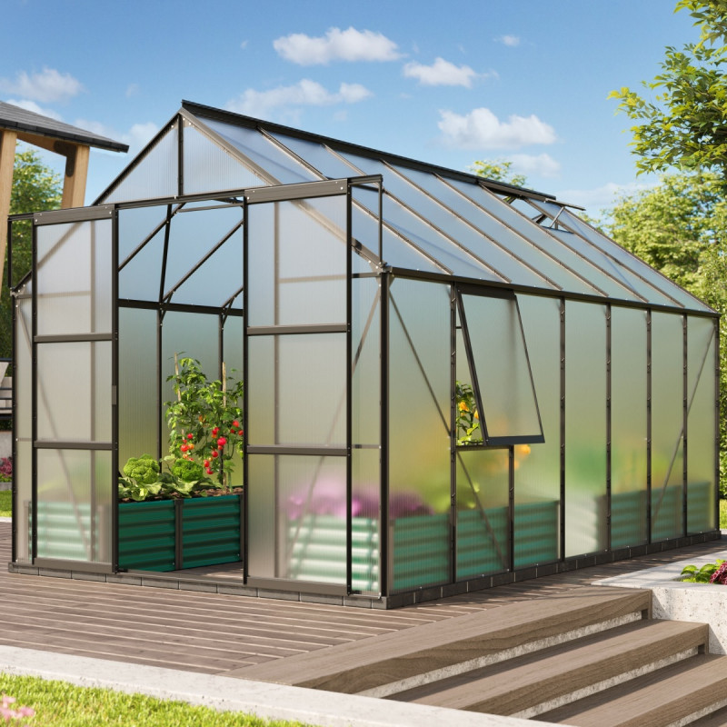 Serre de jardin Jupiter 11,5m² en alu noir et polycarbonate 6mm - Vitavia