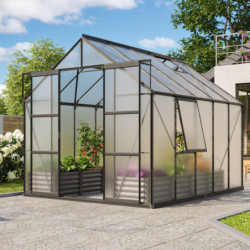 Serre de jardin Jupiter 8,3m² en alu noir et verre de sécurité 3mm - Vitavia