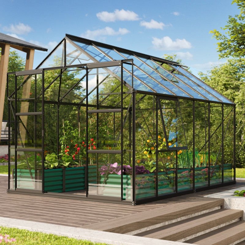 Serre de jardin Jupiter 9,9m² en alu noir et verre de sécurité 3mm - Vitavia