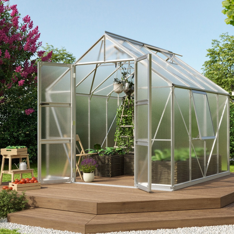 Serre de jardin Olymp 6,7m² en alu anodisé et polycarbonate 4mm - Vitavia