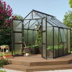 Serre de jardin Olymp 6,7m² en alu noir et polycarbonate 6mm - Vitavia