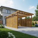 Carport en bois traité et teinté 17m² avec parois latérales + toit polycarbonate 6mm - Gardy Shelter