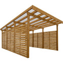 Carport en bois traité et teinté 17m² avec parois latérales + toit polycarbonate 6mm - Gardy Shelter