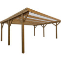 Carport double en bois traité et teinté 24,43m² + toiture polycarbonate 6mm - Gardy Shelter