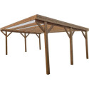 Carport double en bois traité et teinté 24,43m² + toiture polycarbonate 6mm - Gardy Shelter