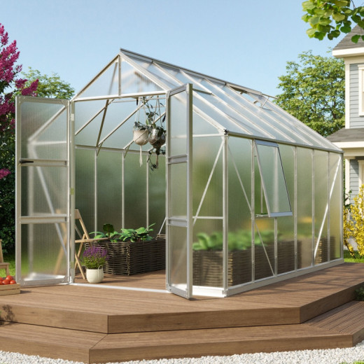 Serre de jardin Olymp 9,9m² en alu anodisé et polycarbonate 4mm - Vitavia