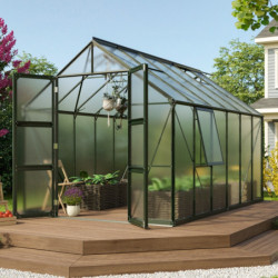Serre de jardin Olymp 9,9m² en alu émeraude et polycarbonate 4mm - Vitavia