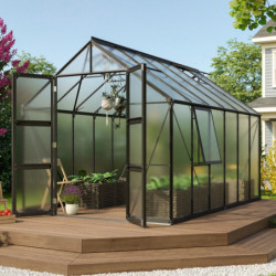 Serre de jardin Olymp 9,9m² en alu noir et polycarbonate 4mm - Vitavia