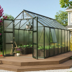 Serre de jardin Olymp 11,5m² en alu émeraude et polycarbonate 6mm - Vitavia