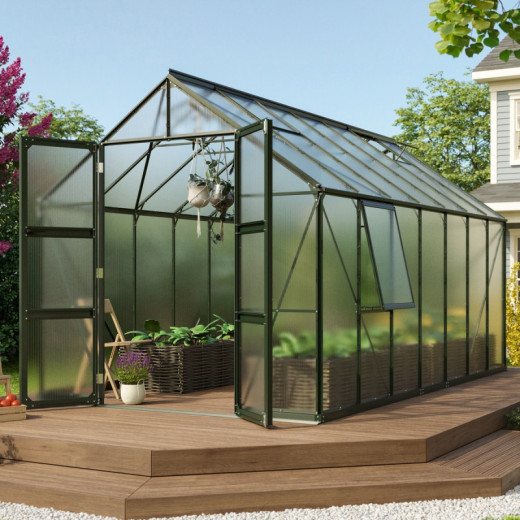 Serre de jardin Olymp 11,5m² en alu émeraude et polycarbonate 6mm - Vitavia