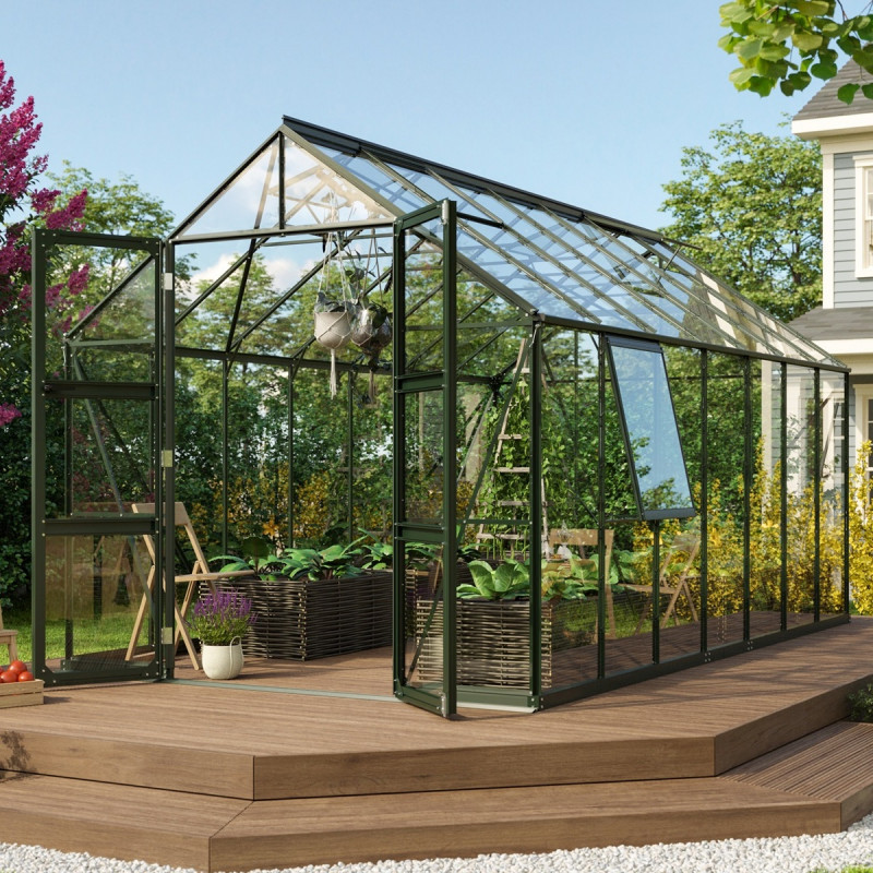 Serre de jardin Olymp 11,5m² en alu émeraude et verre de sécurité 3mm - Vitavia