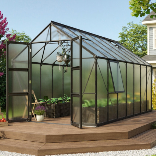 Serre de jardin Olymp 11,5m² en alu noir et polycarbonate 4mm - Vitavia