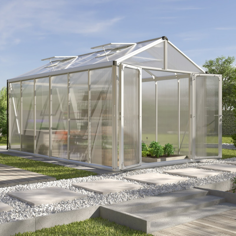 Serre de jardin Zeus Comfort 11,9m² en alu anodisé et polycarbonate 10mm - Vitavia
