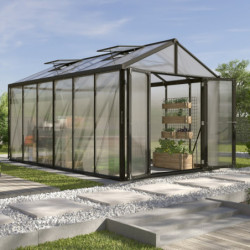 Serre de jardin Zeus Comfort 11,9m² en alu noir et polycarbonate 10mm - Vitavia