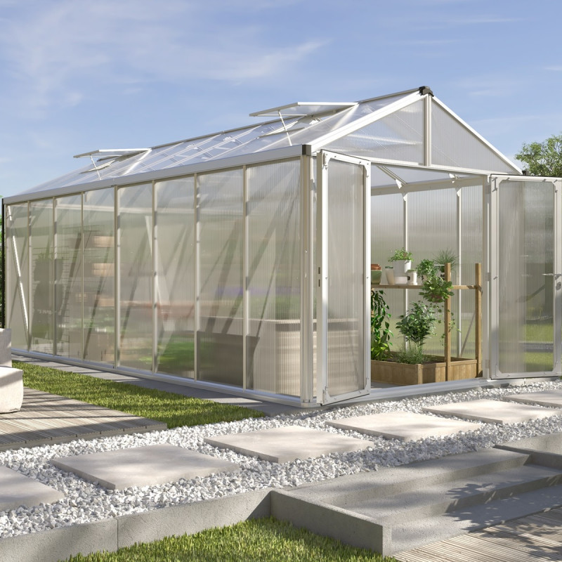 Serre de jardin Zeus Comfort 15,7m² en alu anodisé et polycarbonate 16mm - Vitavia