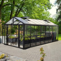 Serre de jardin Zeus Comfort 15,7m² en alu noir et vitrage combiné - Vitavia