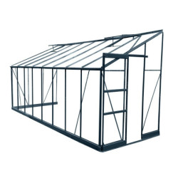 Serre adossée Prima 9,63m² en aluminium anthracite et verre trempé 4mm - Green Protect