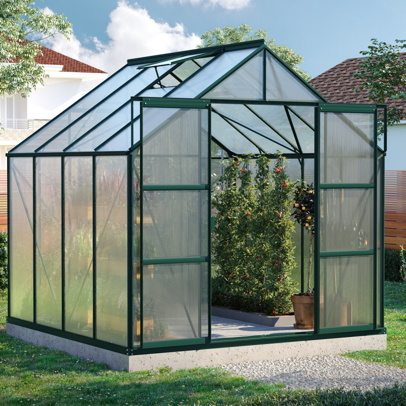 Serre de jardin Uranus 6,7m² en alu émeraude et panneaux de PC 6mm - Vitavia