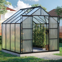 Serre de jardin Uranus 6,7m² en alu noir et panneaux de PC 6mm - Vitavia