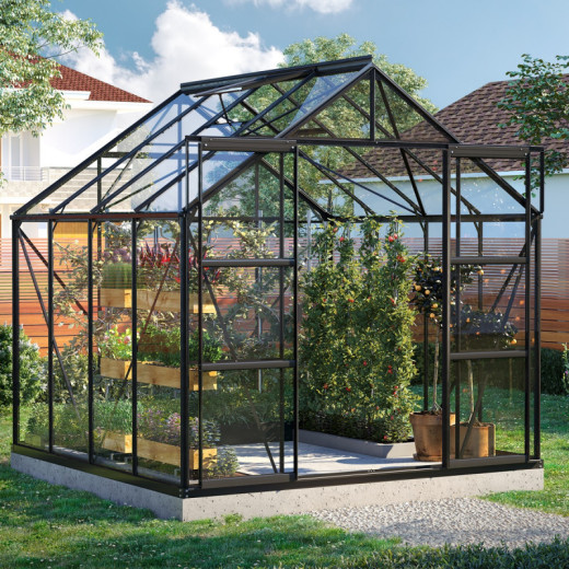 Serre de jardin Uranus 6,7m² en alu noir et verre de sécurité 3mm - Vitavia