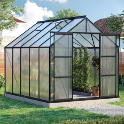 Serre de jardin Uranus 8,3m² en alu noir et panneaux de PC 6mm - Vitavia