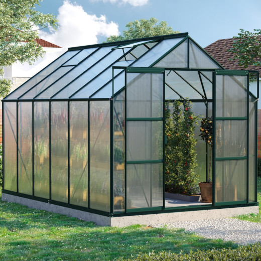 Serre de jardin Uranus 9,9m² en alu émeraude et panneaux de PC 6mm - Vitavia