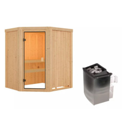 Sauna traditionnel d'angle FAURIN 2 à 3 places 68mm - poêle 9KW ctrl intégré - Karibu