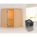 Sauna traditionnel d'angle FAURIN 2 à 3 places 68mm - poêle 9KW ctrl intégré - Karibu