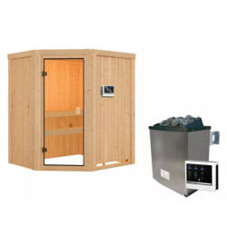 Sauna traditionnel d'angle FAURIN - poêle 9KW ctrl externe - Karibu