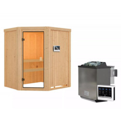 Sauna traditionnel d'angle FAURIN - poêle Easy Bio 9000W - Karibu