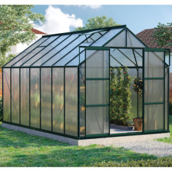 Serre de jardin Uranus 11,5m² en alu émeraude et panneaux de PC 4mm - Vitavia