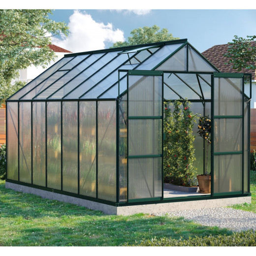 Serre de jardin Uranus 11,5m² en alu émeraude et panneaux de PC 6mm - Vitavia
