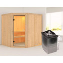 Sauna traditionnel d'angle BODO - poêle 9KW ctrl intégré - Karibu