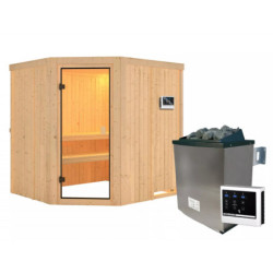 Sauna traditionnel d'angle BODO - poêle 9KW ctrl externe - Karibu