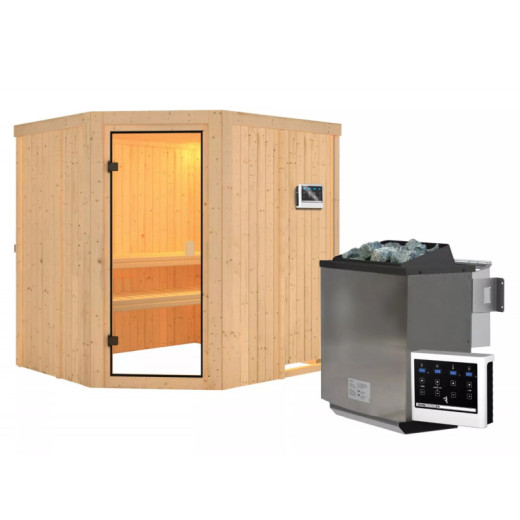 Sauna traditionnel d'angle BODO - poêle Easy Bio 9000W - Karibu