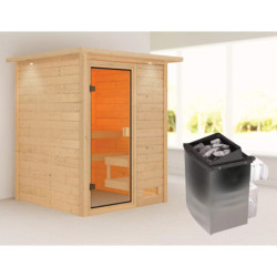 Sauna traditionnel Sandra 2 à 3 places 38mm - poêle 9KW ctrl intégré - couronne lumineuse - Woodfeeling