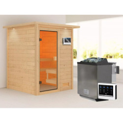 Sauna traditionnel Sandra 2 à 3 places 38mm - poêle Easy Bio 9000W - couronne lumineuse - Woodfeeling
