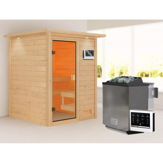 Sauna traditionnel Sandra 2 à 3 places 38mm - poêle Easy Bio 9000W - couronne lumineuse - Woodfeeling