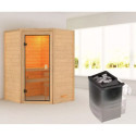 Sauna traditionnel d’angle Antonia 2 à 3 places 38mm - poêle 9KW ctrl intégré - sans couronne lumineuse - Woodfeeling
