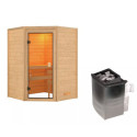 Sauna traditionnel d’angle Antonia 2 à 3 places 38mm - poêle 9KW ctrl intégré - sans couronne lumineuse - Woodfeeling
