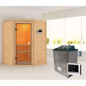 Sauna traditionnel d’angle Antonia 2 à 3 places 38mm - poêle 9KW ctrl externe - sans couronne lumineuse - Woodfeeling