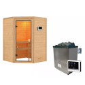Sauna traditionnel d’angle Antonia 2 à 3 places 38mm - poêle 9KW ctrl externe - sans couronne lumineuse - Woodfeeling
