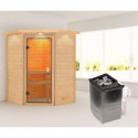 Sauna traditionnel d’angle Antonia 2 à 3 places 38mm - poêle 9KW ctrl intégré - couronne lumineuse - Woodfeeling