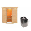Sauna traditionnel d’angle Antonia 2 à 3 places 38mm - poêle 9KW ctrl intégré - couronne lumineuse - Woodfeeling