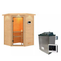 Sauna traditionnel d’angle Antonia 2 à 3 places 38mm - poêle 9KW ctrl externe - couronne lumineuse - Woodfeeling