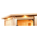Sauna traditionnel d’angle Antonia 2 à 3 places 38mm - poêle 9KW ctrl externe - couronne lumineuse - Woodfeeling