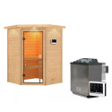 Sauna traditionnel d’angle Antonia 2 à 3 places 38mm - poêle Easy Bio 9000W - couronne lumineuse - Woodfeeling